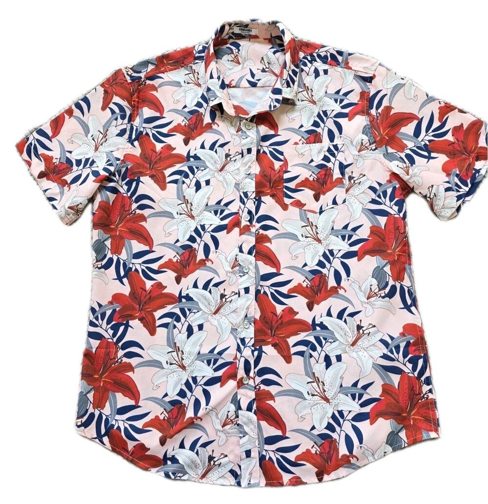 CooFandy Men's Large Hawaiian Shirt Summer Wear Beach Resort Cruise Button Down